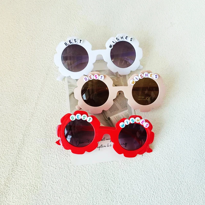 Fashionable Travel Baby Sunglasses Bestwishes Sunflower Letter Flowers Cute Children Eyeglasses Sunshades