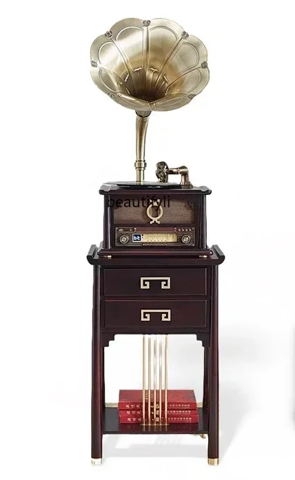 yh New Chinese-style gramophone, retro Chinese-style solid wood vinyl record player, living room antique Bluetooth speaker