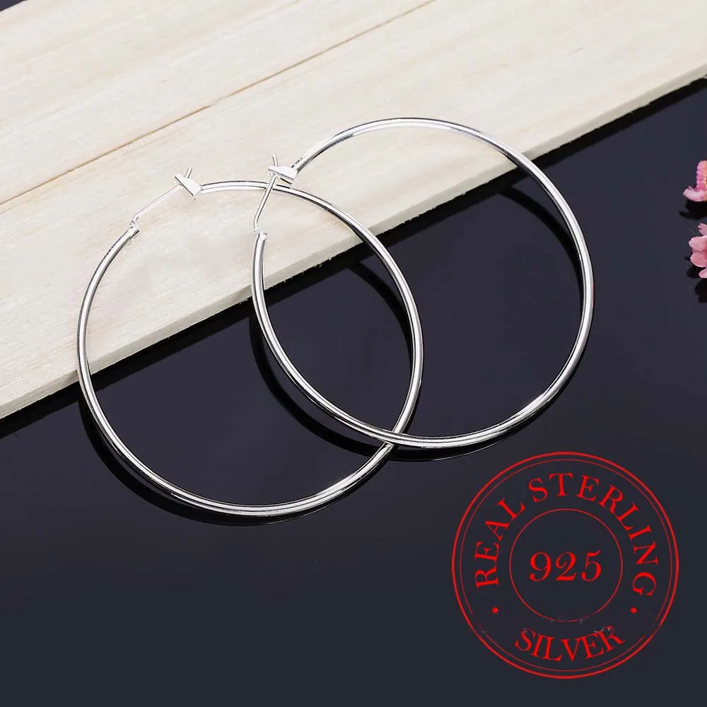 100% Silver Color Hoop Earring Korean Big Smooth Circle Vintage Party Earrings for Women Wedding Party Jewelry Gift