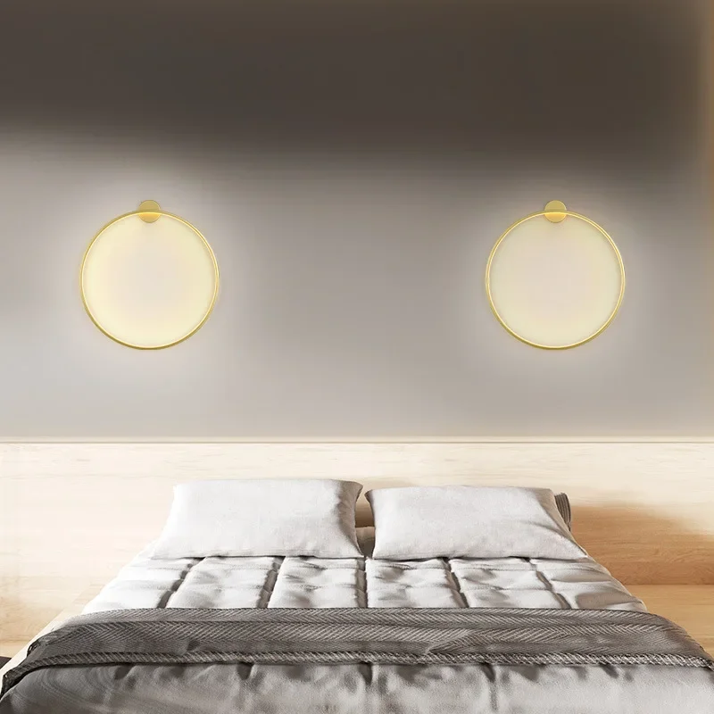 Minimalist LED Circle Background Wall Lamp Home Indoor Decor Wall Sconces Living Room Hall Hotel Wall Lights Bedside Light Black