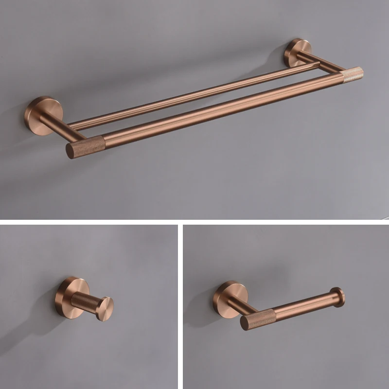 Brushed Rose Gold Accessories Set Wall-Mounted Towel Rack Toilet Brush Holder Toilet Paper Holder Towel Bar Soap Dish Hardware view 6