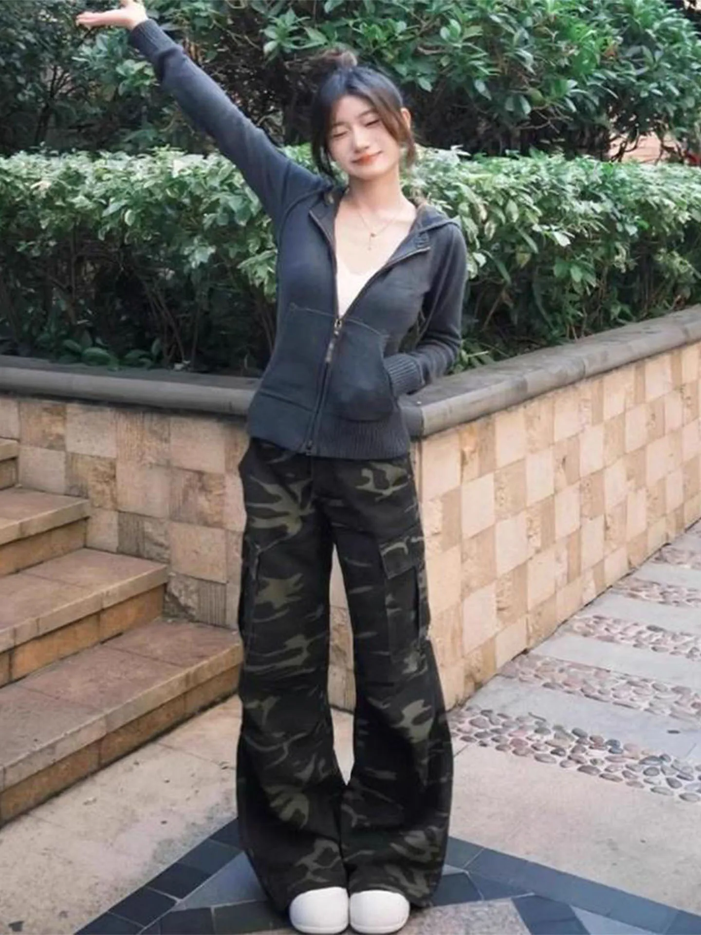 الرجعية الأمريكية منقوشة قلنسوة بسحاب المرأة محبوك سليم صالح الخريف الراقية المشاعر ملابس خارجية حامل الطبعة تخفيف Sle #5