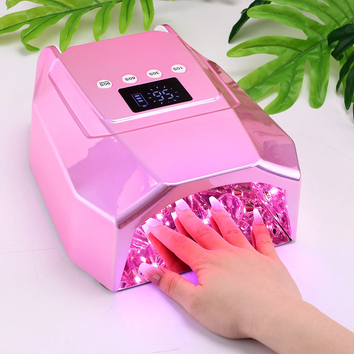 

New Plated Silver/Pink Cordless UV LED Nail Lamp - 98W Pro Cure, Rechargeable Nail Dryer for Gel Polish