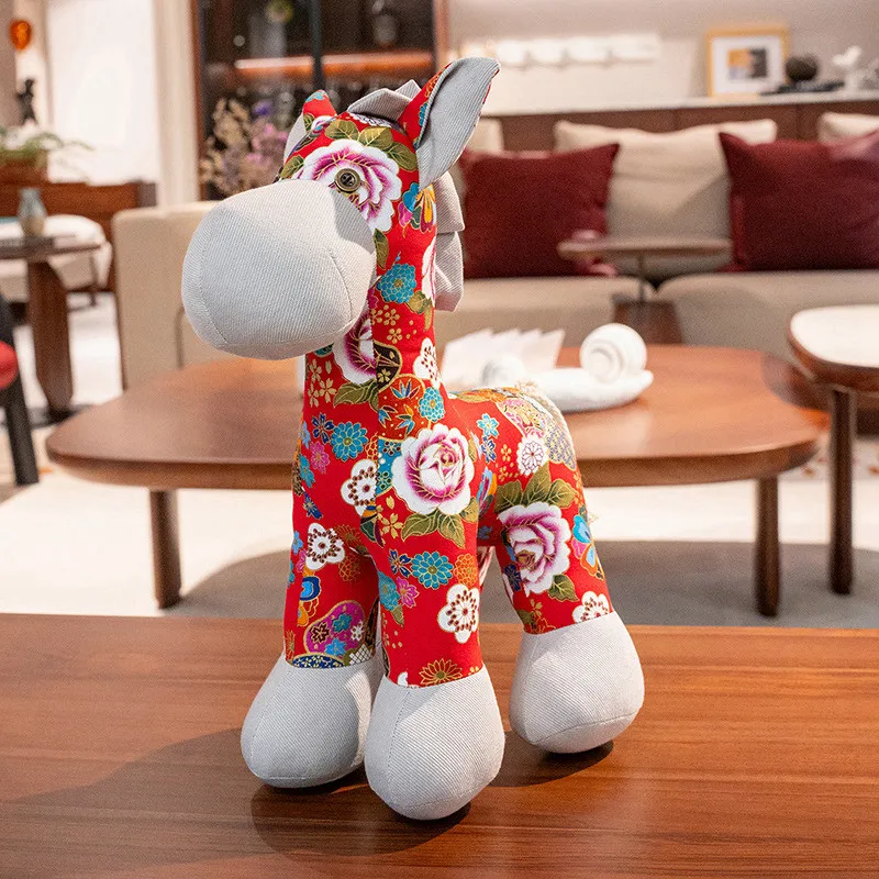 

New 23-40cm Delicate Flower Embroidery Pony Plush Toys Stuffed Standing Mascot Horse Doll 2026 New Year Festival Gift Kid Gift