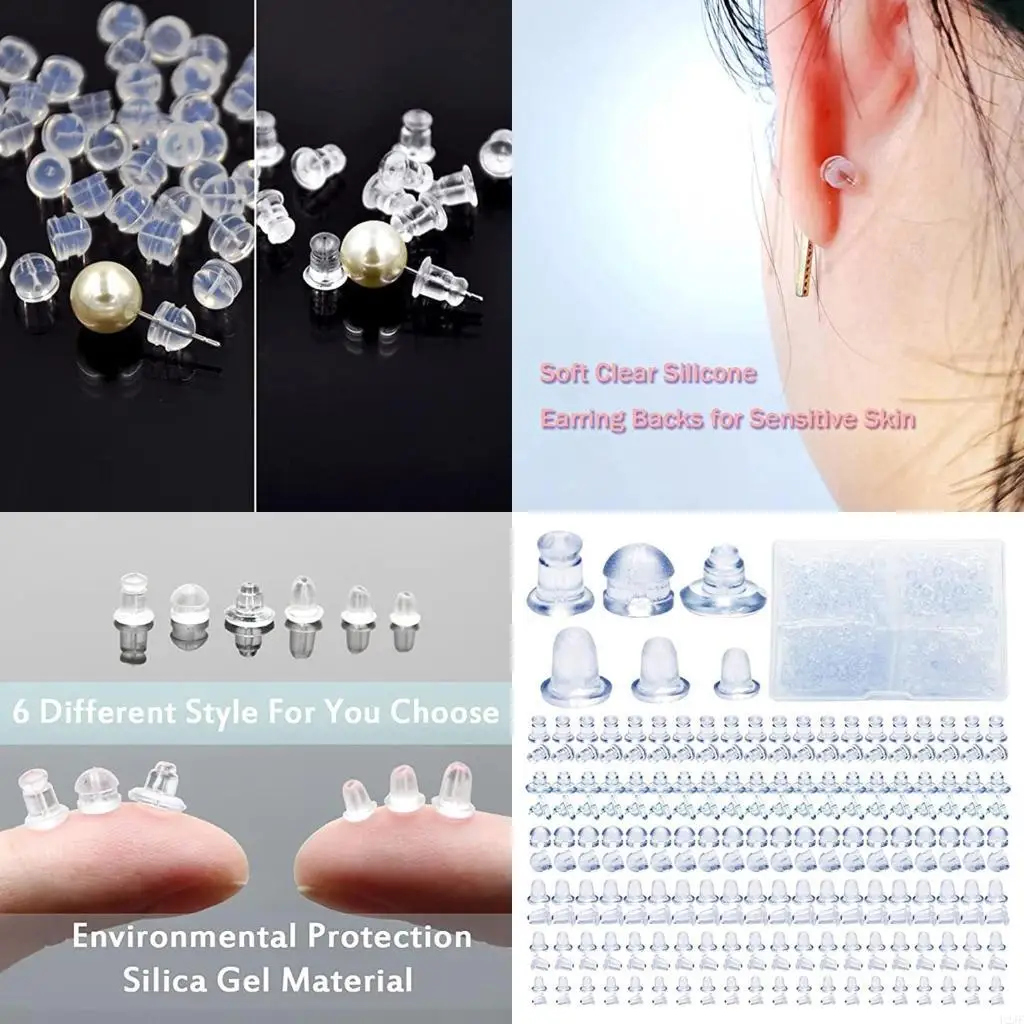   300 Pairs Silicone Earring Backs 6 Different Shapes Clear Safety Earring Backing