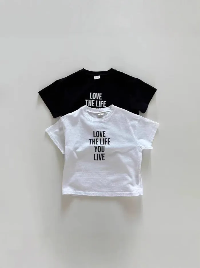 Infant Boy Girl Letter Print Casual Tees Toddler Simple Versatile Tops 2025 Summer New Baby Short Sleeve T Shirts Cotton