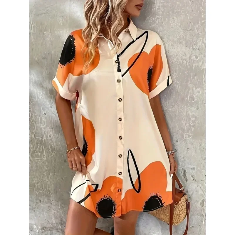 

Женское повседневное платье размера плюс 1XL-5XL, женское модное удобное платье-рубашка с принтом спереди и пуговицами, подходящее для поездок на работу