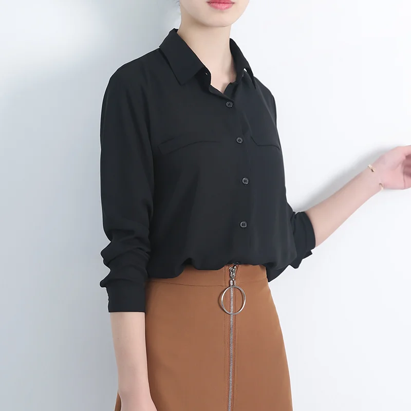 Simple Solid Color Loose Women\'s Chiffon Shirt 2023 Spring New Fine Long Sleeve Casual Blouses and Tops Lady OL Office Shirts