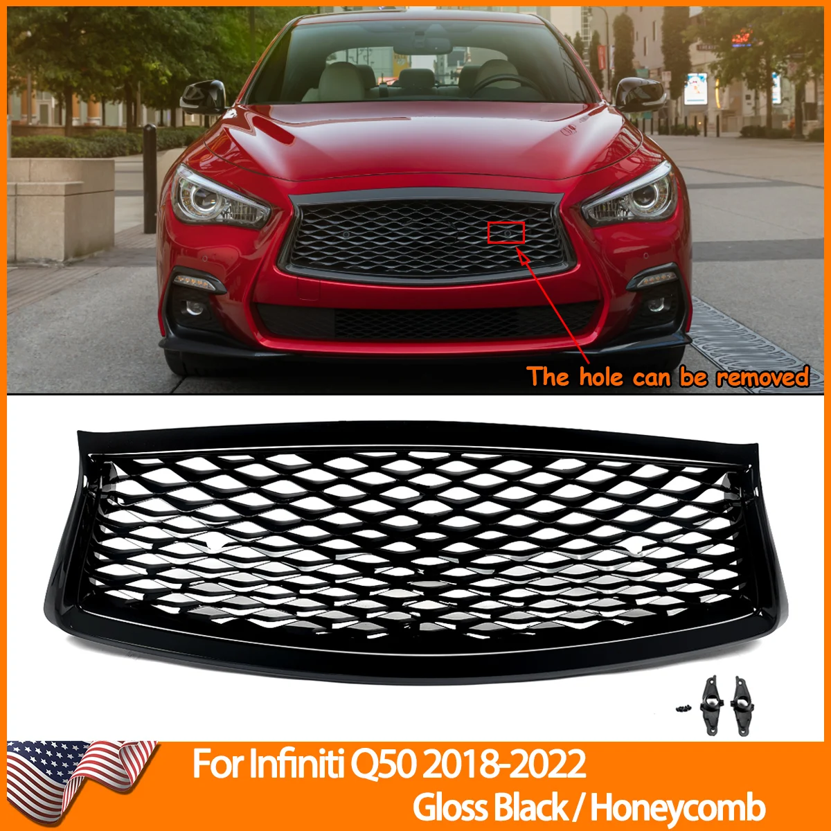 

Gloss Black Front Bumper Grille Compatble with Infiniti Q50 Q50S 2018-2022 2019 Front Radiator Mesh Grills Body Kit Magickit