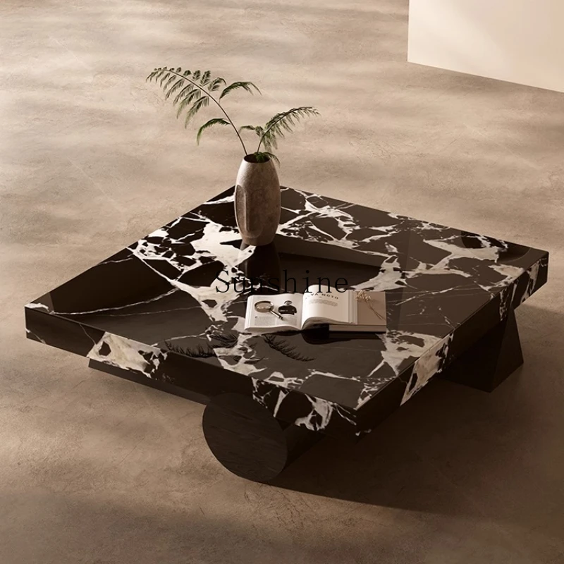 

Italian minimalist marble square coffee table modern light luxury high-end natural luxury stone tea table