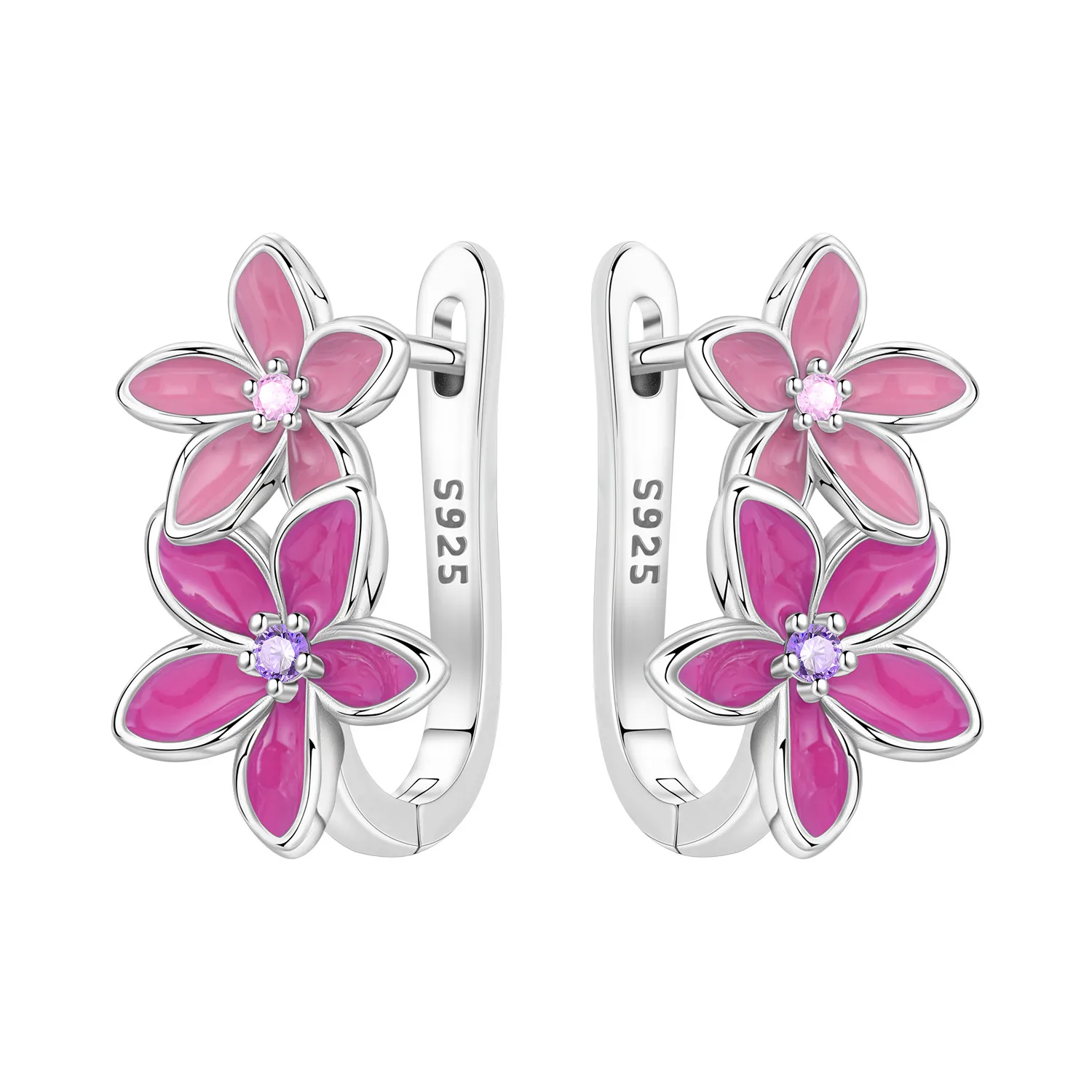 MISEFF S925 Sterling Silver Earring Exquisite Pink Flowers Magnolia Earring Original Fashion Jewelry Birthday Gift