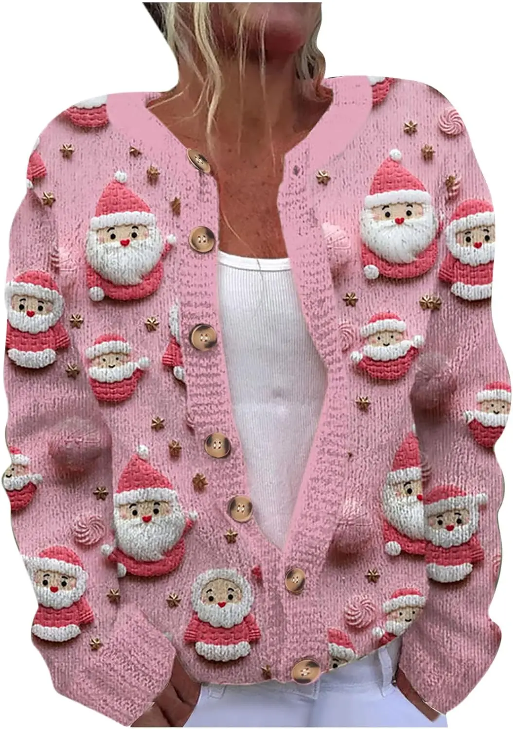 Cross border foreign trade independent station autumn new cardigan jacket single breasted button 3D printed Christmas snowman ja