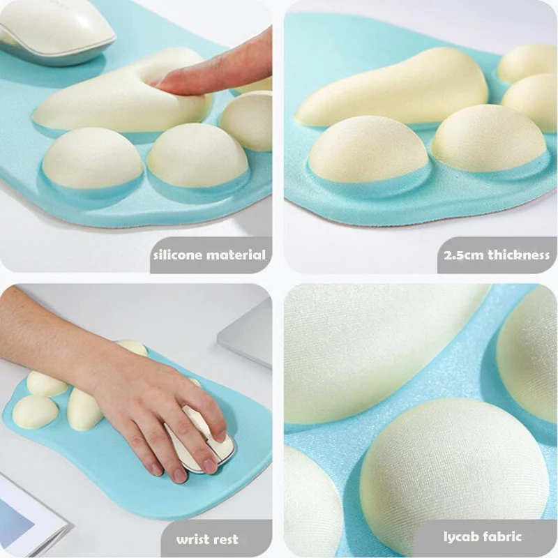 3D Cute Cat Paw Mouse Pad Soft Silicone Memory Foam Wrist Rest Cushions Kawaii Mousepad Laptop Computer Desk Mat Office Supplies