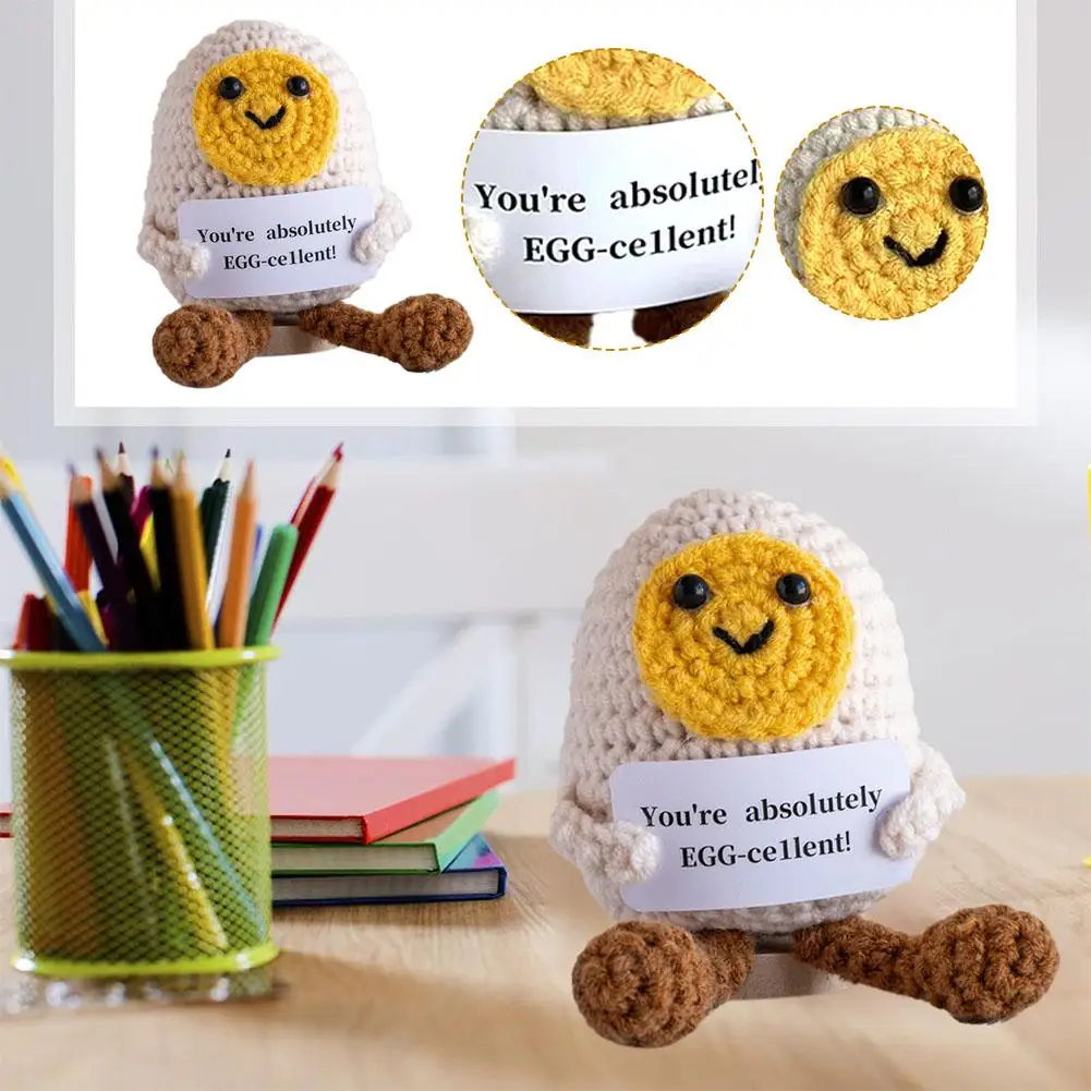 Divertido muñeco de huevo de energía positiva de ganchillo, decoración para la habitación del hogar, tarjeta de regalo de Navidad con adorno Artificial de escritorio de oficina N0J9