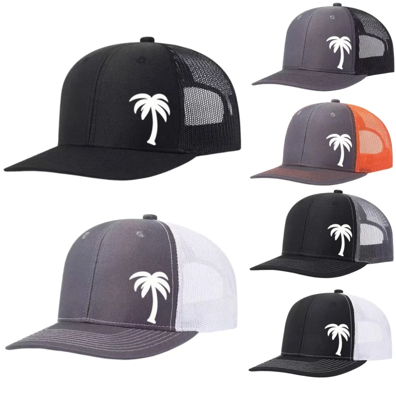 Palm Tree Printed Adjustable Baseball Cap Snapback Dad Hat Breathable Trucker Mesh Hat Golf Fishing Outdoor Sun Cap