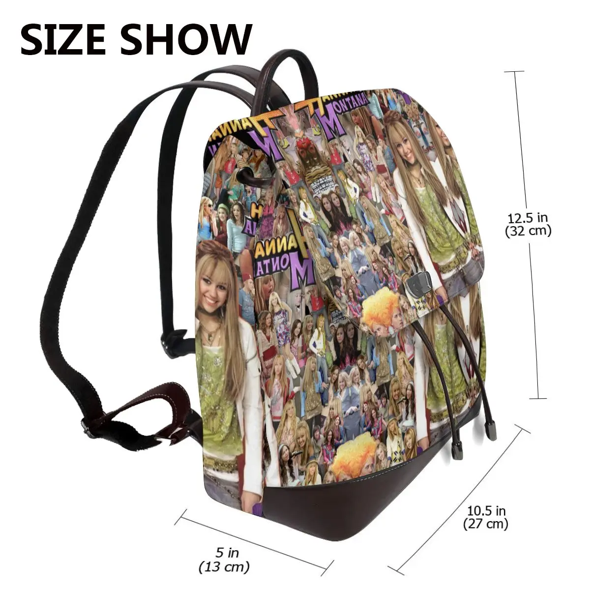 New Women's Multifunction Hannah Montana Collage Backpack Casual Leather School Bag For Girls Fashion Travel Shoulder Bag