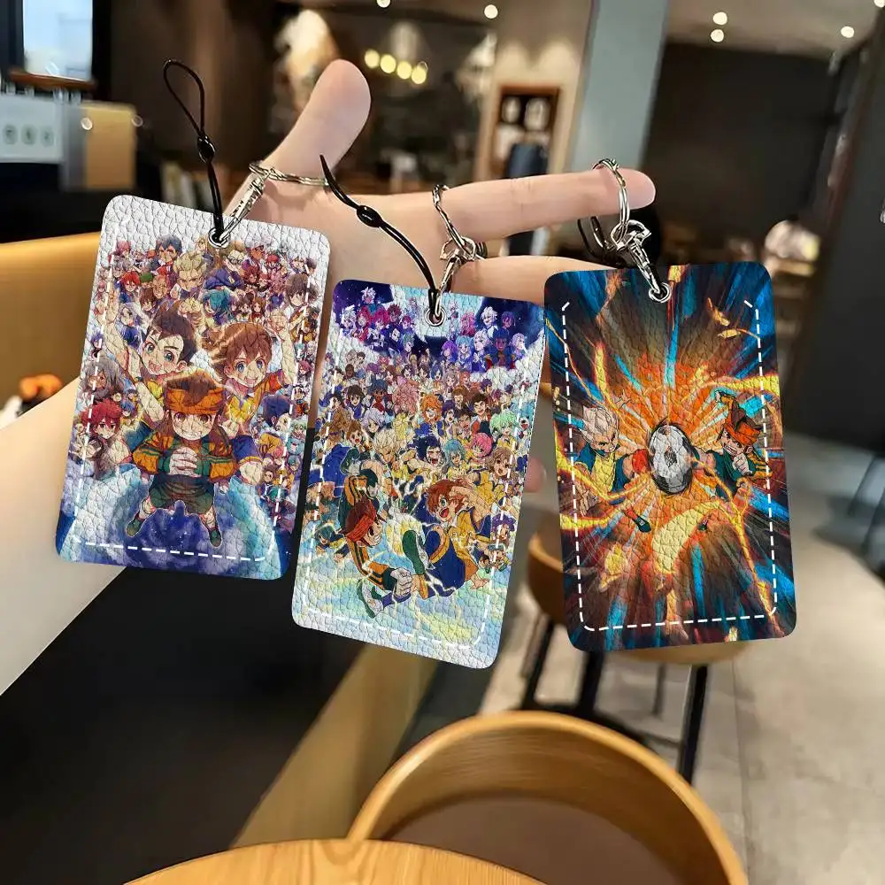 Anime Inazuma Eleven Card Case Keychain Access Card Bag Key Tag Ring Leather Card Holder Key Ring Access