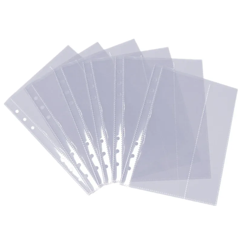 10sheets/set PVC Binder Pocket 6 Holes Binder Bag Folders for 6-Ring Notebook Diary Loose Leaf Bags Document Filing Bags Pocket