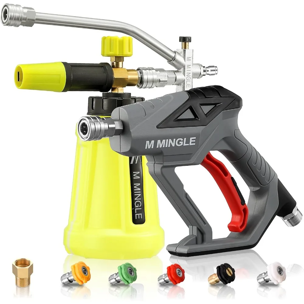 

M MINGLE High Pressure Washer Gun with Foam Cannon, Foam Cannon Dual Connector Accessory, Car Wash Foam Gun Kit 1/4 Inch Quick C