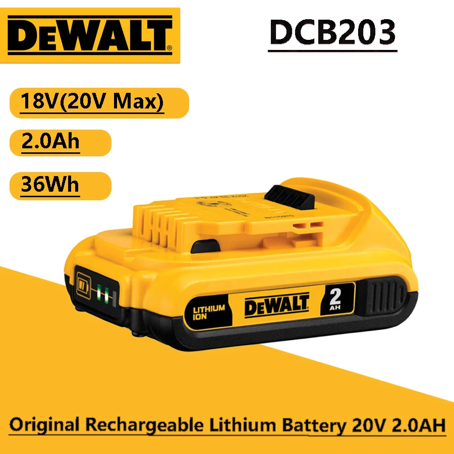 DEWALT DCB203 Original Battery 20V MAX 2.0Ah Rechargeable Lithium Battery for Power Tools Compact Battery