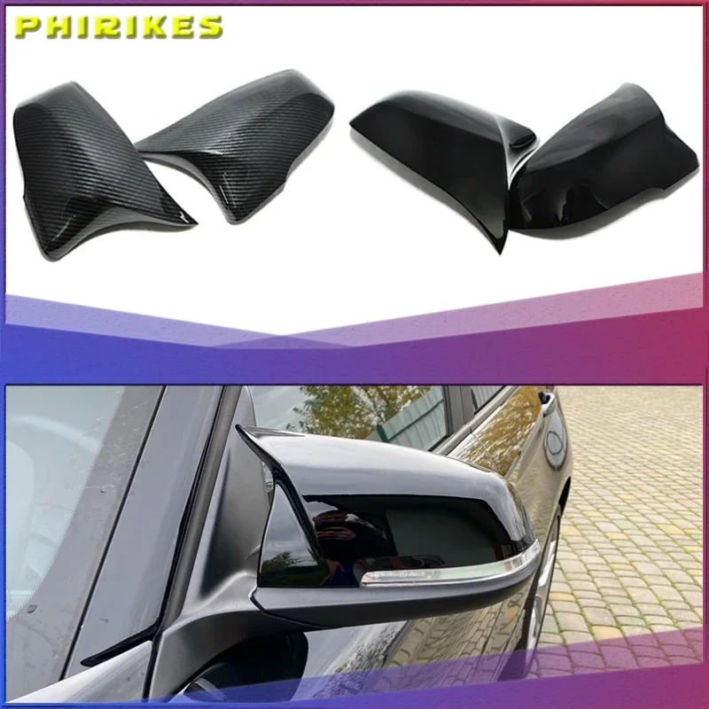 2pcs Car Styling Excellent Black Mirror Cover Caps Carbon Fiber Pattern for BMW 2 Series Z4 X1 X2 F48 F49 F45 F46 F39 F53 G39