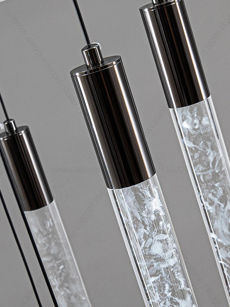 Lustre LED cylindrique en cristal, lampe à suspension, lustre d'escalier, luxe, salon, hôtel, penthouse, cuisine, table