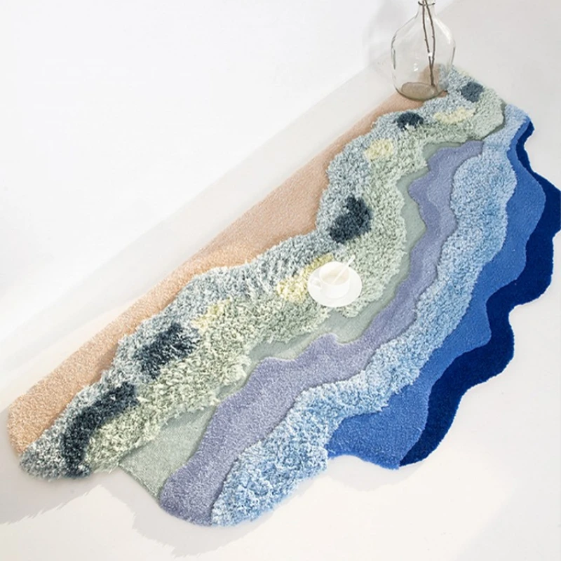 

Handmade 3D River Forest Tufting Wool Rug Irregular Shaped Pastoral Style Floor Mat Decorative Bedside Carpet Floor Mats