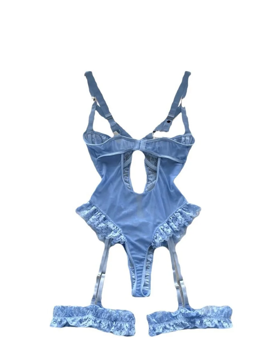 Set Lingerie Erotis Bodysuit Renda Wanita Lingerie Seksi Transparan Celana Ketat Hitam Tembus Pandang Fitness Sissy Tanpa Selangkangan Tubuh Erotis