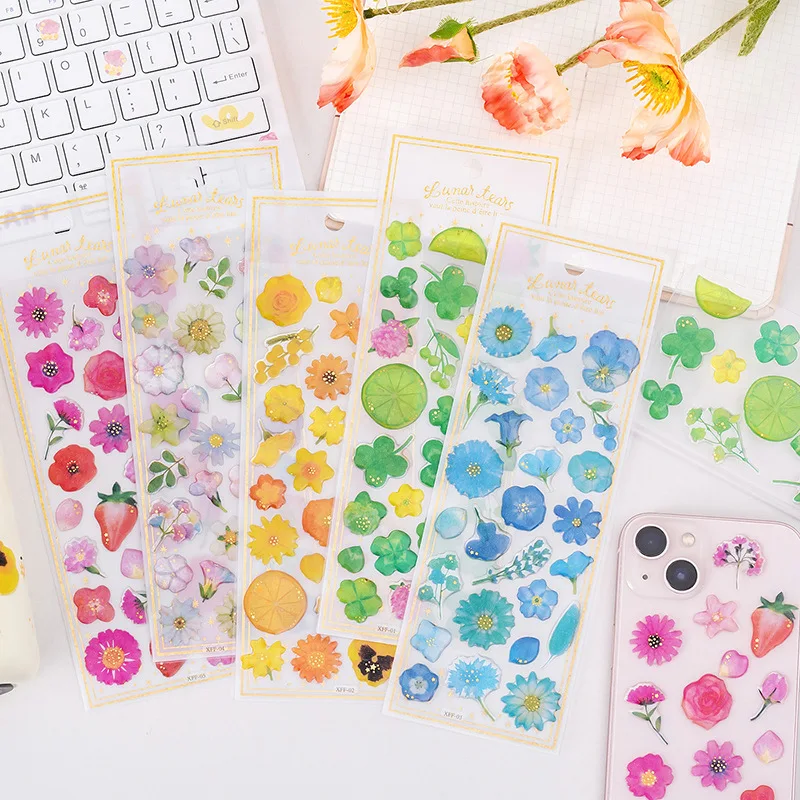 Dreamy Floral Crystal Gel Stickers Gold Foil 3D Clear Jelly Decals for Journal Phone Case Nail Art Transparent Embellishments