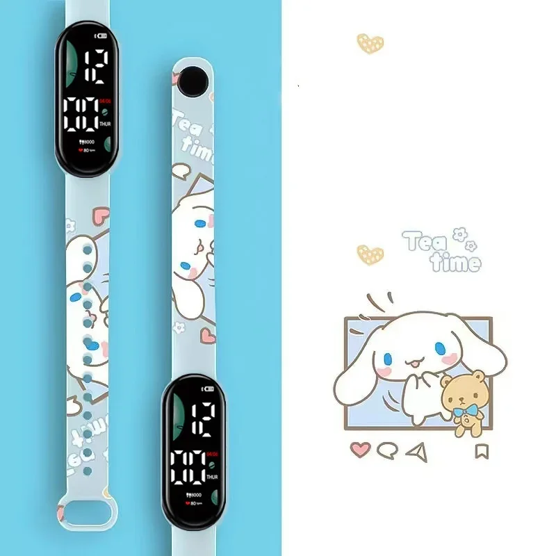 Cinnamoroll  Kuromi Cartoon Children's Watches Pochaco Electronic Watch Smart Bracelet Black Rice Anime Character Student Watch