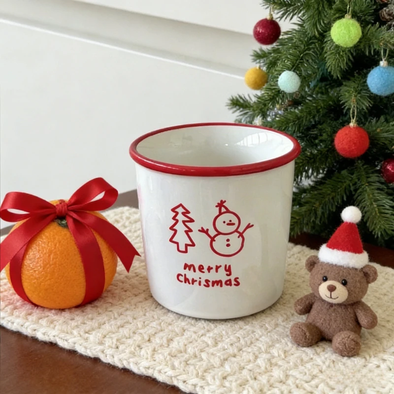 

New Minimalist Cute Christmas Winter Snowman Ceramic Mugs for Breakfast Milk and Coffee Couples' Gift Water Cups Ideal for Girls