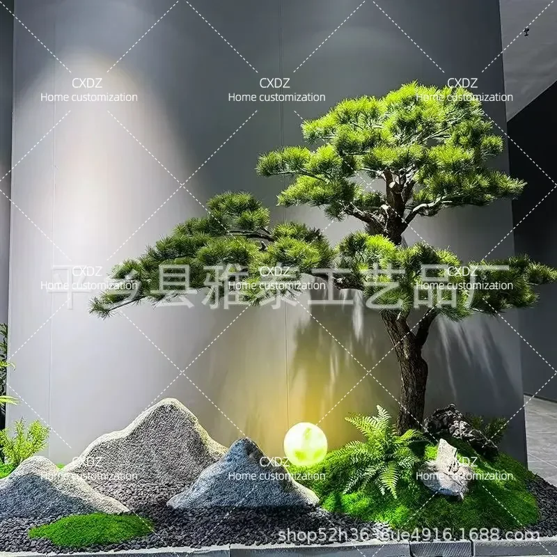Large Artificial Welcome Pine Tree Indoor Decoration Fake Green Plant for Porch Under Stairs Chinese Style Landscape Ornament