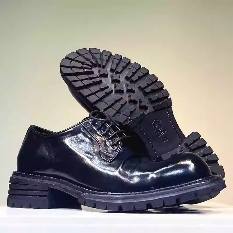 New Business Casual High-grade Leather Shoes Mens Goodyear Handmade Retro Derby Genuine Leather Thick Bottom Heightening Male