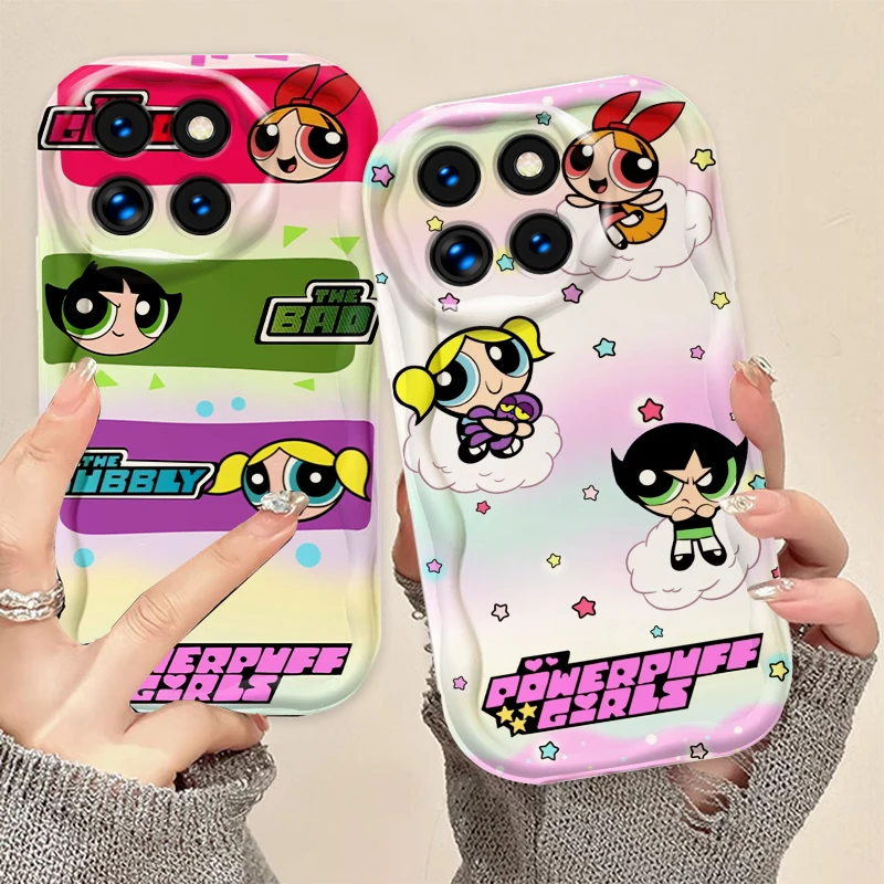 The P-Powerpuffs Girls Cartoon Cute For Xiaomi Mi 14 12 12T 11 Lite Poco M6 X6 X5 X4 X3 M3 F4 Pro GT NFC 5G Wave Oil TPU