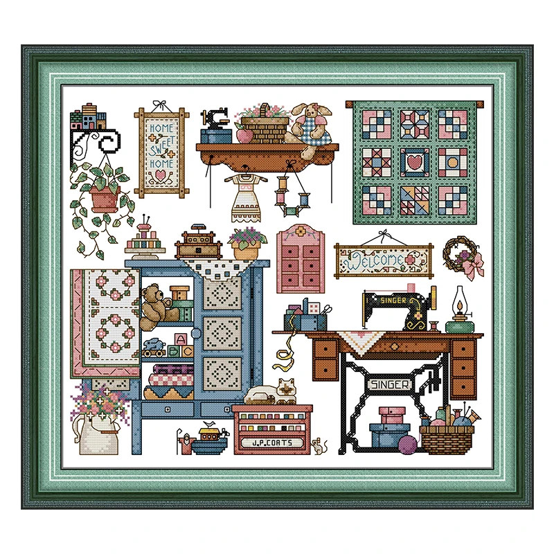 Love Sewing Patterns Counted Cross Stitch Set DIY 11CT 14CT 16CT Stamped DMC Cross-stitch Kit Embroidery Needlework Home Decor