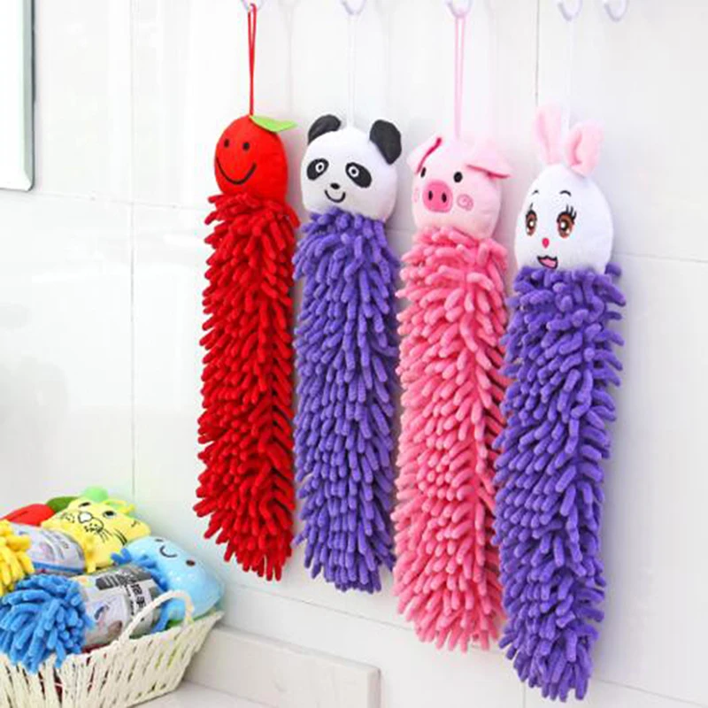 Soft Kitchen Hanging Towels Chenille Hand Face Wipe Towels Baby Kids Children Cartoon Animal Bathroom Washcloths Handkerchief