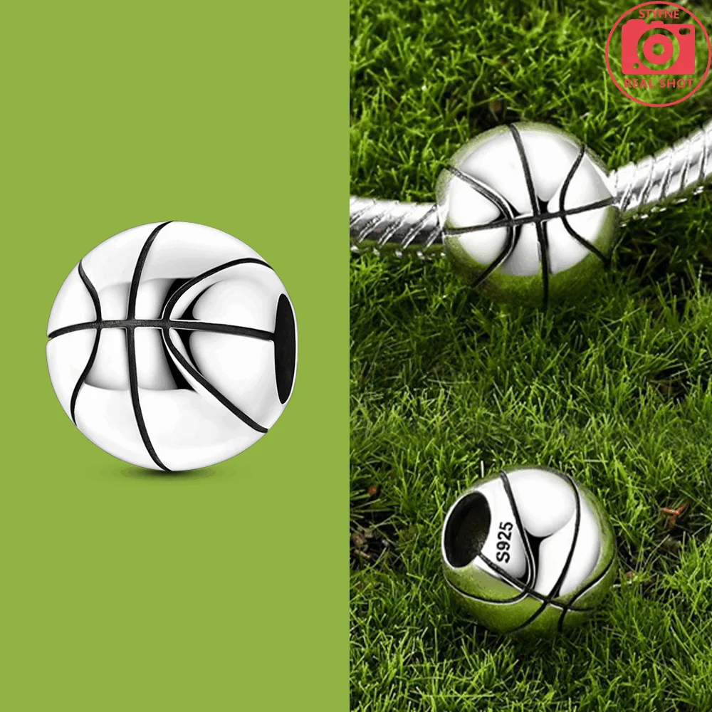 Charms Silver 925 Realistic Basketball Charms Beads Fit Bracelet DIY Jewelry Gift For Women view 2