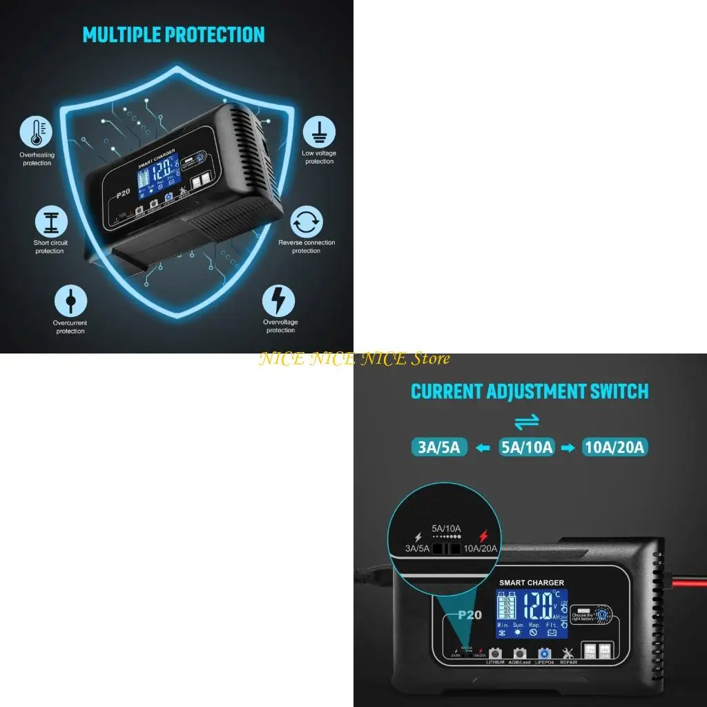 

High Efficiency Car Battery 12V 24V Fully Automatic for Multiple Batteries Intelligent Temperature Control