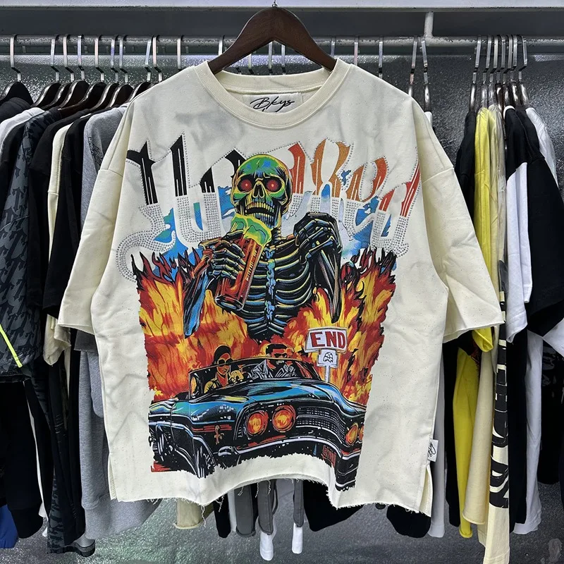 American Retro Short Sleeve T-Shirt Vintage Cotton Straight Cut Hip Hop Men Women Graphic T Shirts