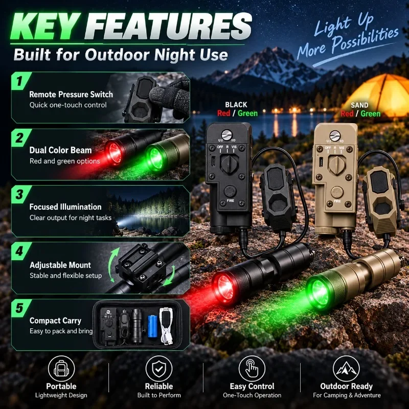Dual Beam Green Red Light Kit With Remote Pressure Switch Focus Light Adjustable Bracket Outdoor Night Activity Accessory