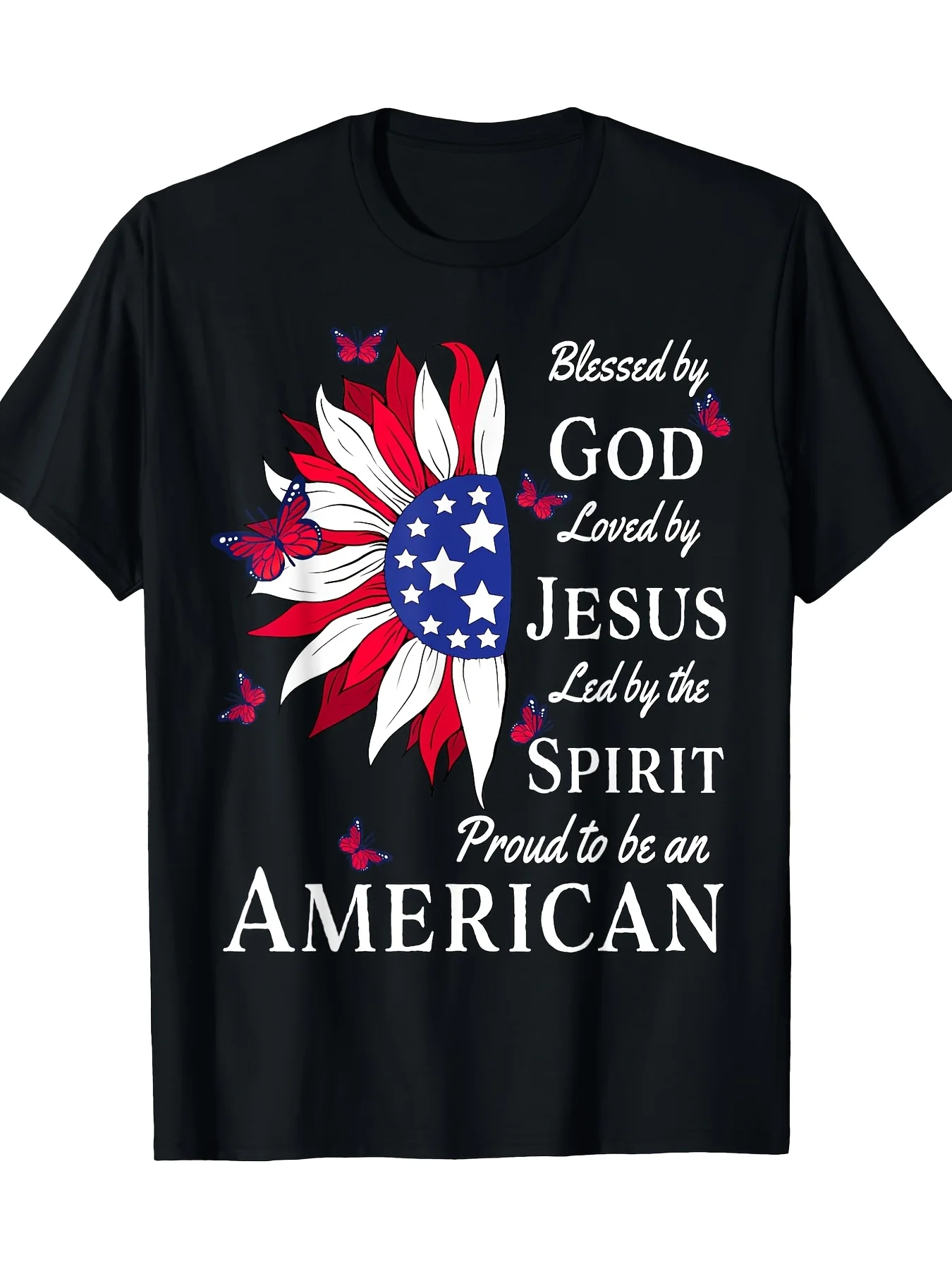 Sunflower American Patriotic T-Shirt: God Bless, Jesus Loves, Proud American