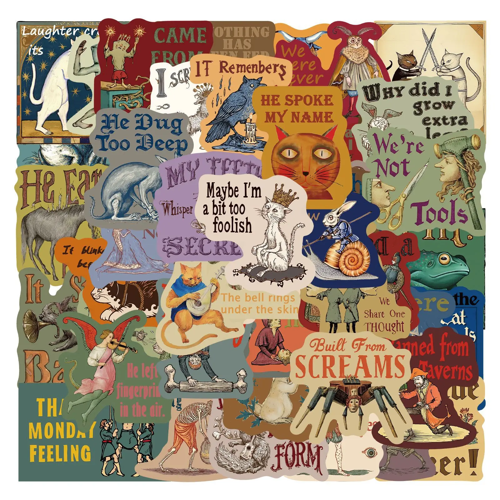 50pcs Medieval Creepy Abstract Stickers Decals For Phone Scrapbook Suitcase Skateboard Helmet DIY Retro Waterproof Stickers