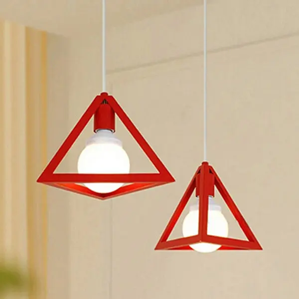 Vintage Industrial Triangle Chandelier Ceiling Light Red with 1M Adjustable Hanging String Eye Protection Energy Saving Ferrous