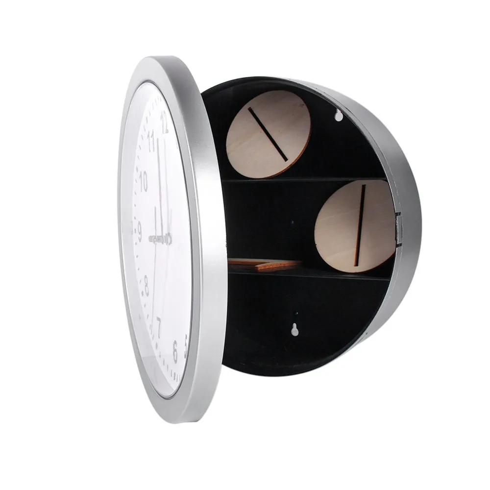 Wall Mountable Wall Clock Safe Box Lockable Container Compact Size Secret Compartment Box Discreet Appearance Silver Brown