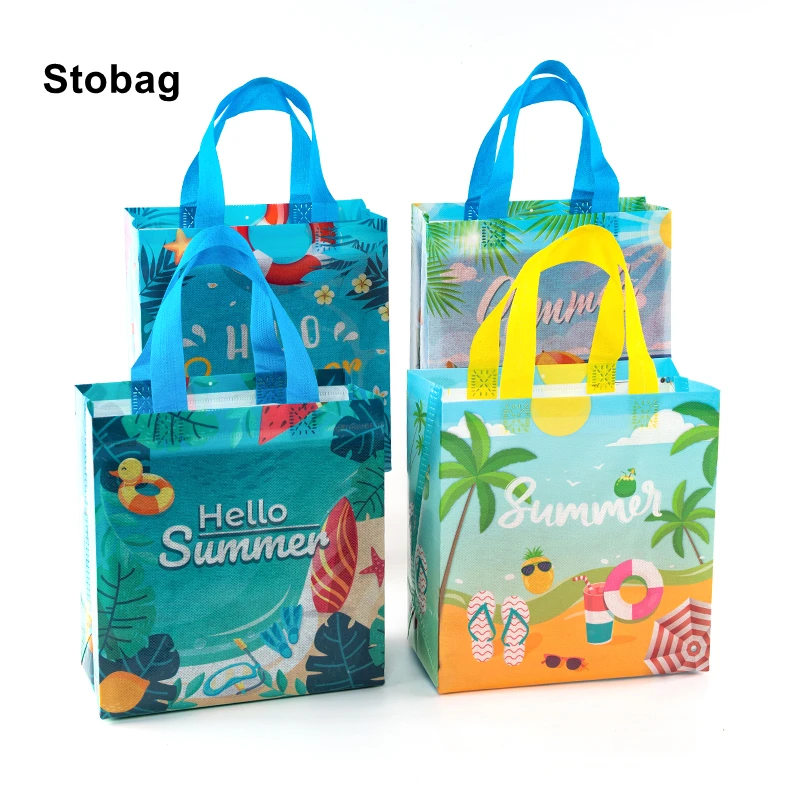 

StoBag-Non-woven Fabric Tote Bag Blue Summer Candy Cake Cookies Gift Package Waterproof Holiday Party Favors Event 12Pcs