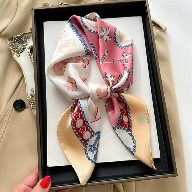 70cm Square Scarf  for Women Retro Printed Satin Silk-like Neck Scarf Fashion Versatile Office Elegant Small Scarves Hijabs view 6