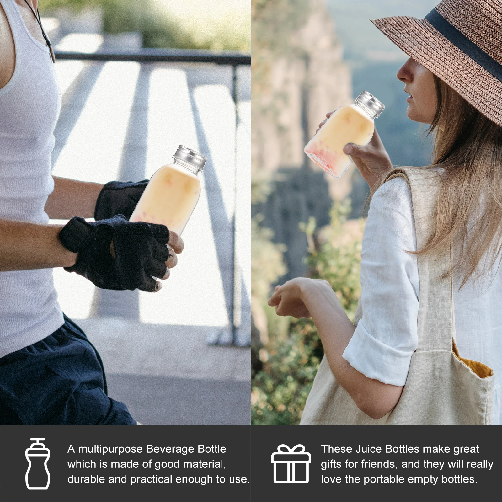 

6pcs Clear Plastic Milk Bottles Reusable Juice Containers Caps Drinks Liquids Shot Bottles Refillable Small Juice Storage