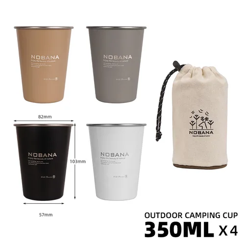 NOBANA nueva taza para acampar al aire libre juego de 4 piezas taza de acero inoxidable 304 Camping Picnic barbacoa cerveza agua taza de café 350ML