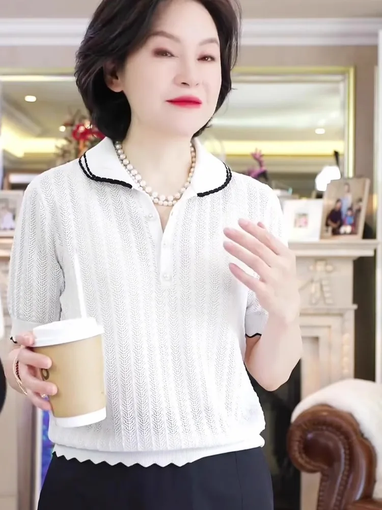 

Faionable Color Blo Design Ice Silk Knitted ort Sve T-irt oulder Width Regular Commute Sle Korean Version Slim...