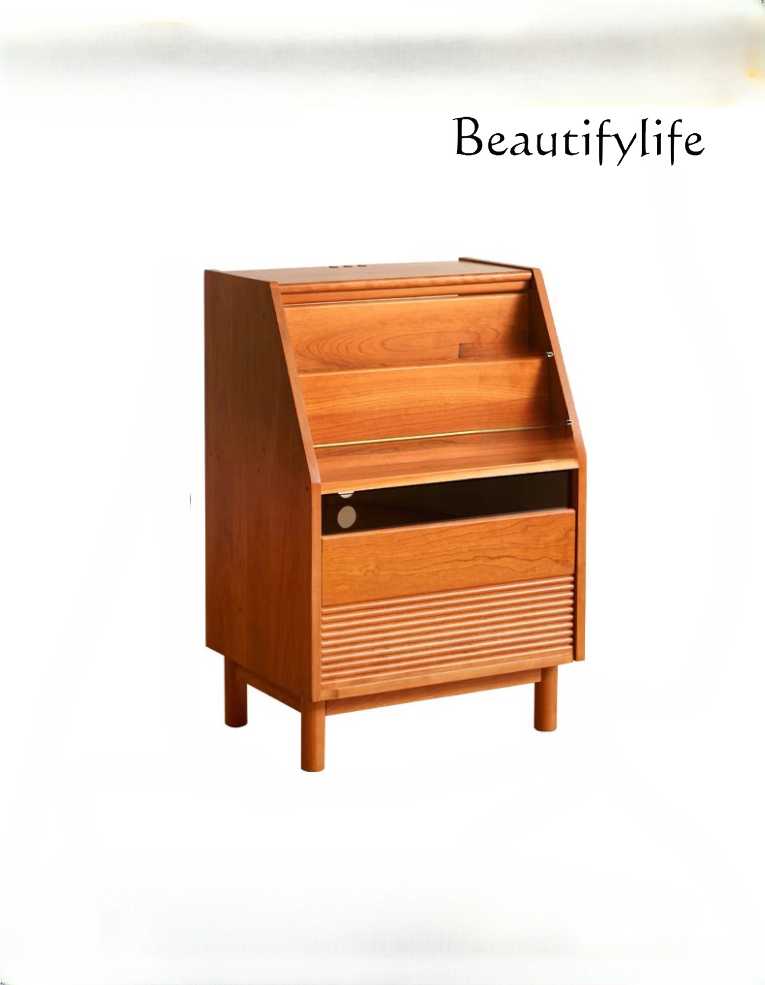 

Solid Wood Side Cabinet Small Bookcase Magazine Cabinet Cherrywood Japanese Simple Living Room Multifunctional Cabinet